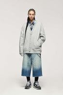 Fleece Snap-Front Cardigan Jacket - Flower Gray