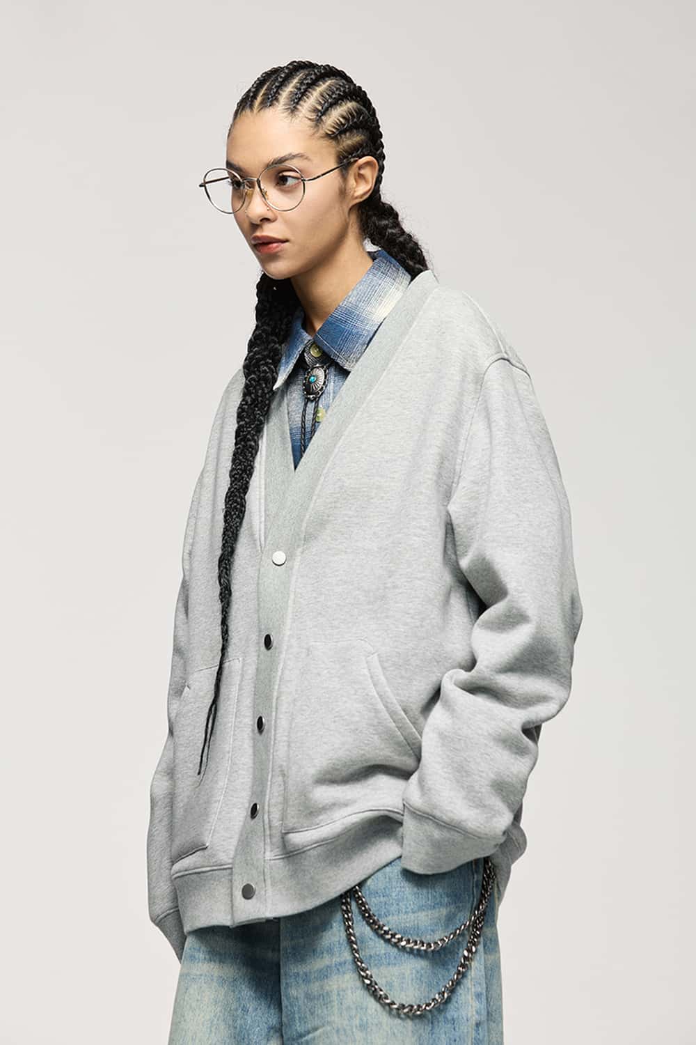 Fleece Snap-Front Cardigan Jacket - Flower Gray