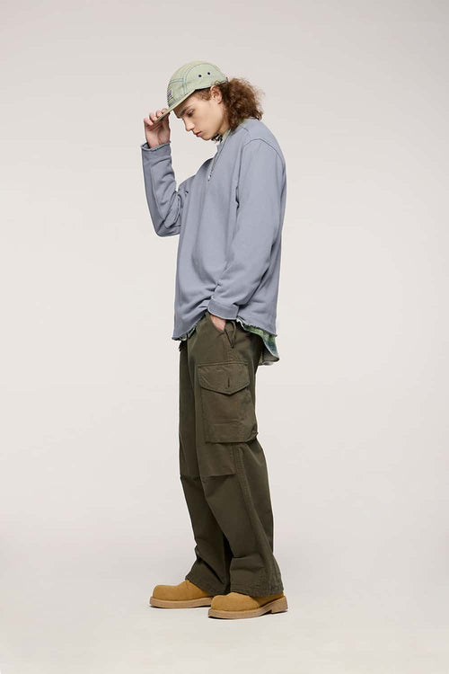 Raw-Edge Loose Fit Sweatshirt - Grayish Blue