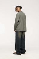 Raw-Edge Loose Fit Sweatshirt - Grayish Green