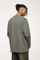Raw-Edge Loose Fit Sweatshirt - Grayish Green