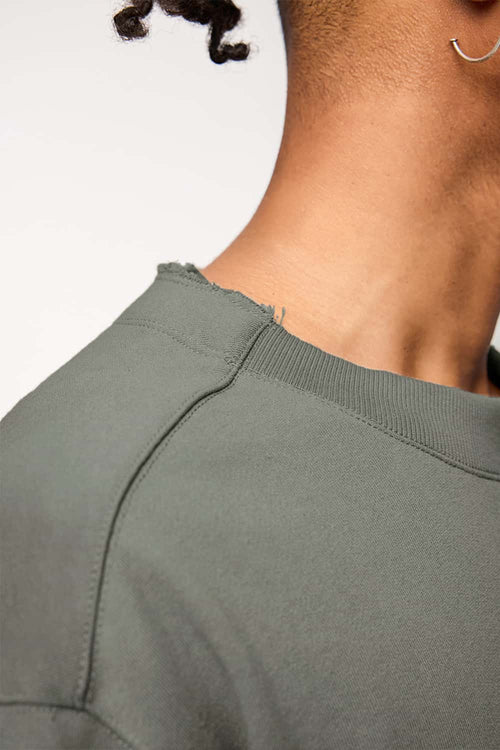 Raw-Edge Loose Fit Sweatshirt - Grayish Green