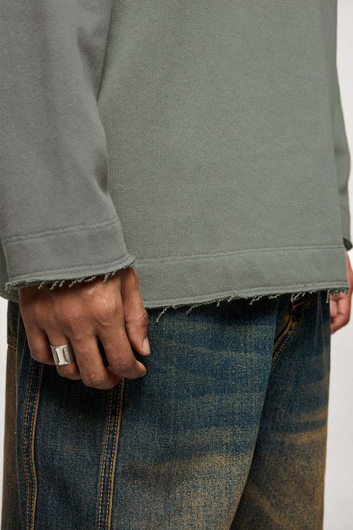 Raw-Edge Loose Fit Sweatshirt - Grayish Green