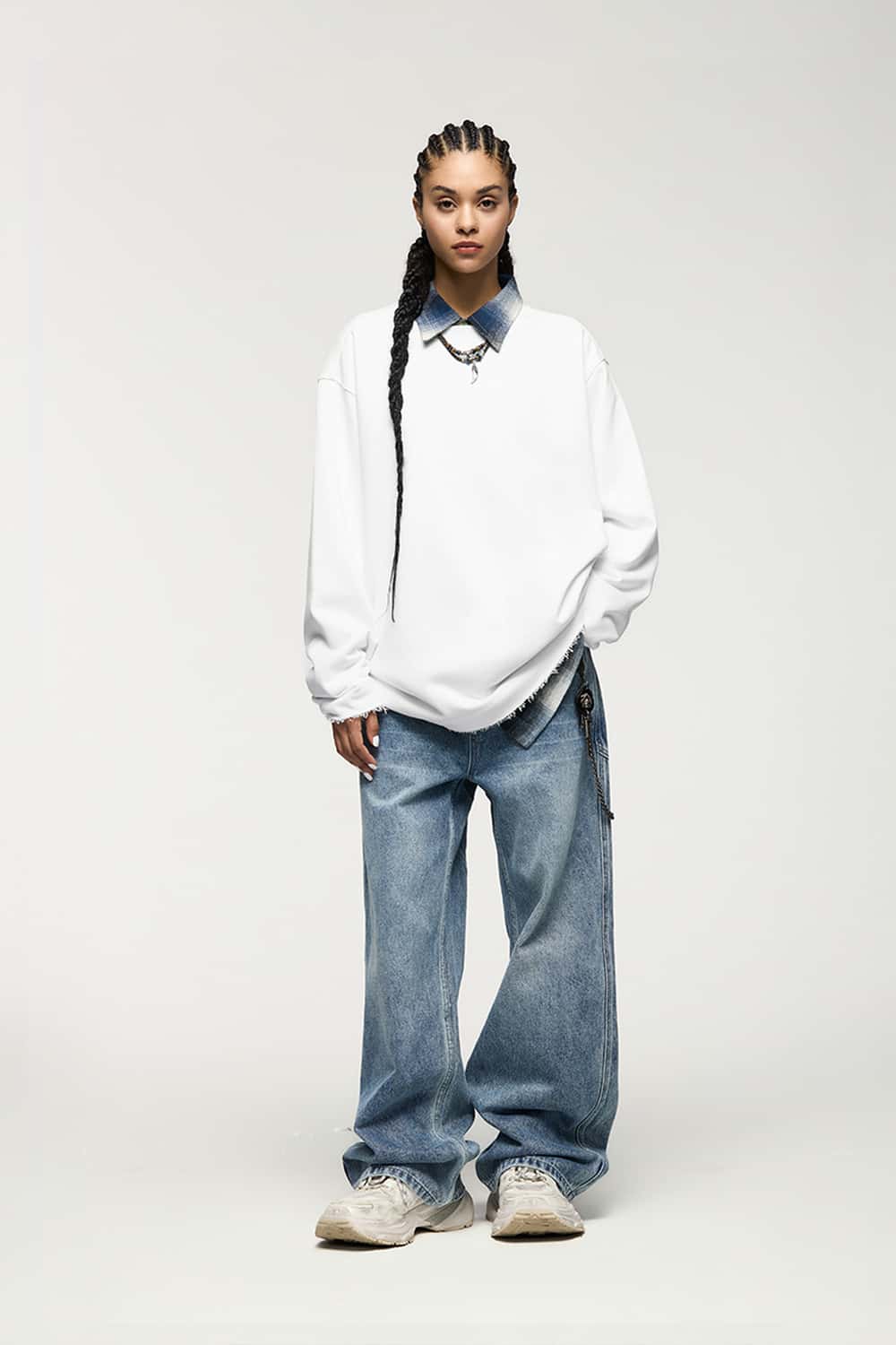Raw-Edge Loose Fit Sweatshirt - Off White