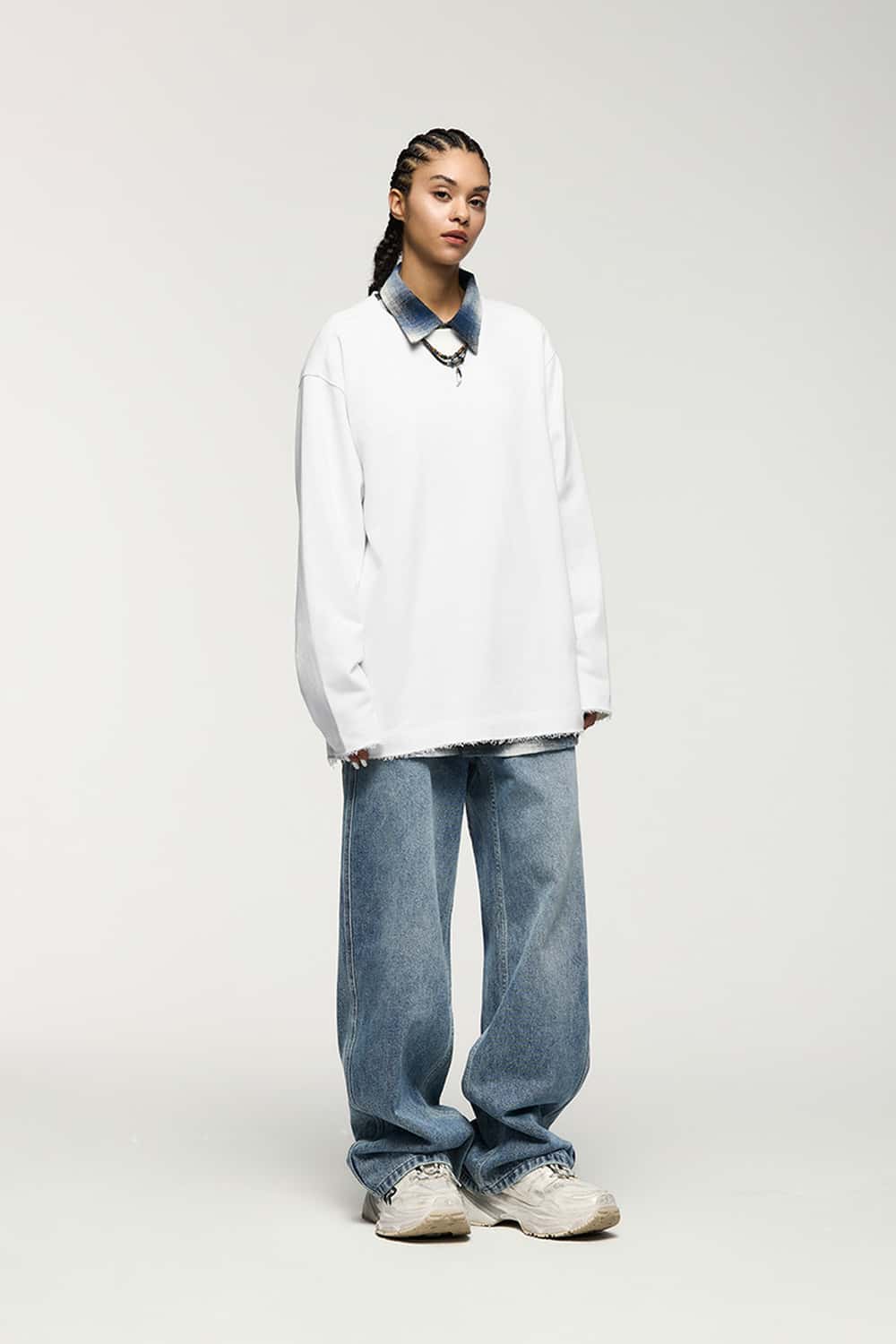 Raw-Edge Loose Fit Sweatshirt - Off White