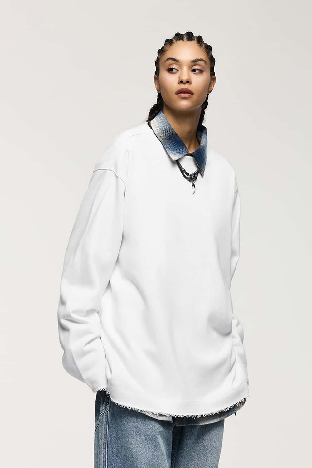 Raw-Edge Loose Fit Sweatshirt - Off White