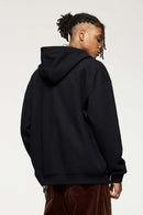 Frog-Closure Fleece Hooded Jacket - Black