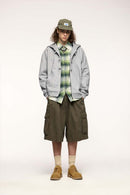 Frog-Closure Fleece Hooded Jacket - Flower Gray