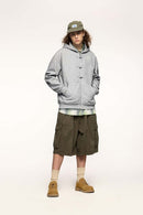 Frog-Closure Fleece Hooded Jacket - Flower Gray
