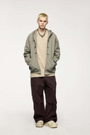 Frog-Closure Fleece Hooded Jacket - Grayish Green