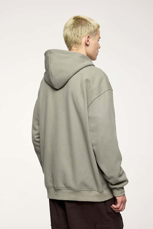 Frog-Closure Fleece Hooded Jacket - Grayish Green
