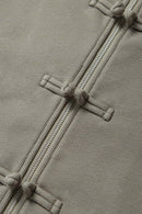 Frog-Closure Fleece Hooded Jacket - Grayish Green