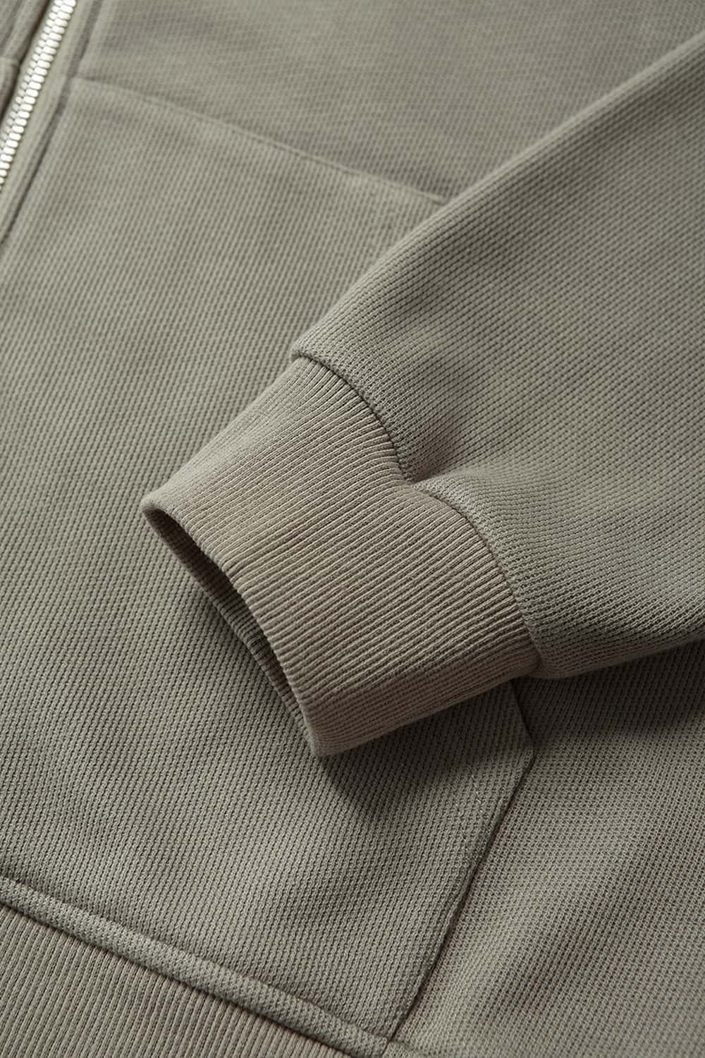 Frog-Closure Fleece Hooded Jacket - Grayish Green