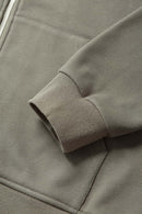 Frog-Closure Fleece Hooded Jacket - Grayish Green