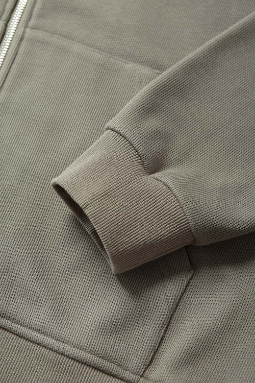 Frog-Closure Fleece Hooded Jacket - Grayish Green