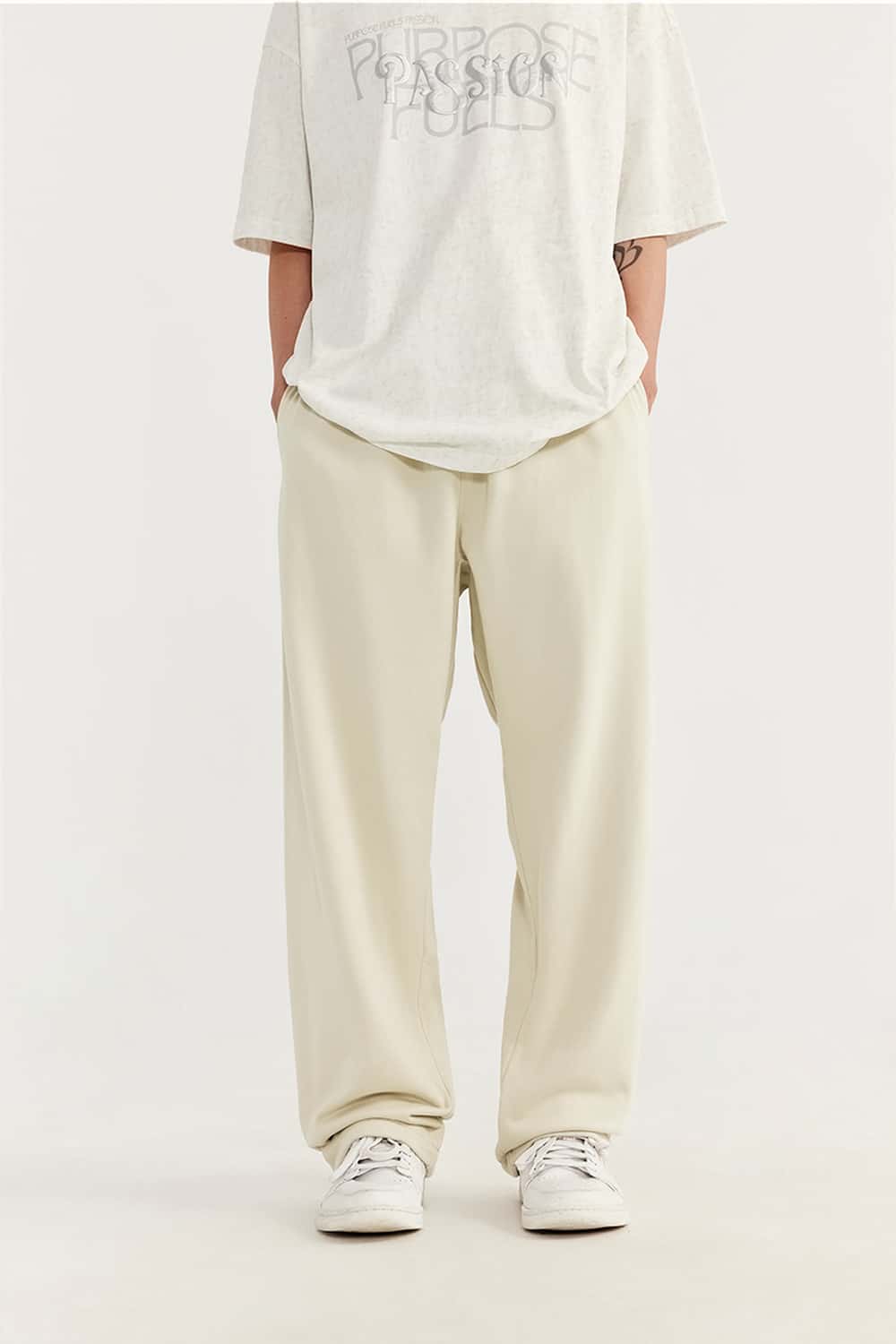 Heavyweight Side-Pocket Straight Sweatpants - Rice Apricot