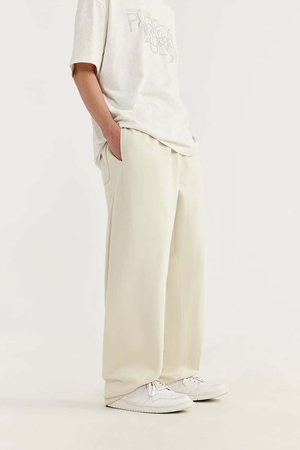 Heavyweight Side-Pocket Straight Sweatpants - Rice Apricot
