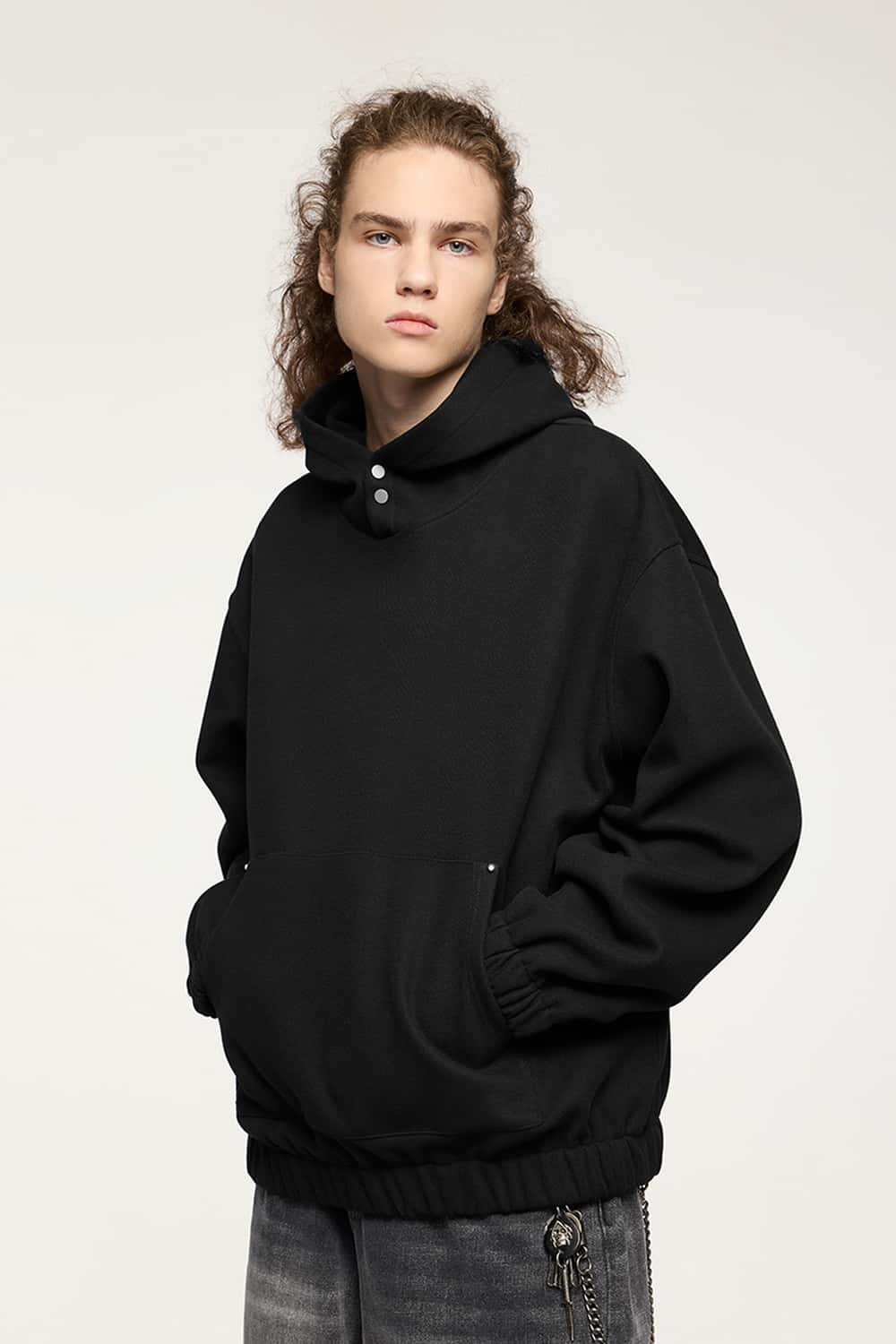 Studded Cropped Fleece Hoodie - Black