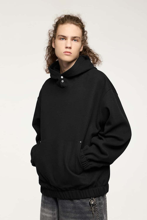 Studded Cropped Fleece Hoodie - Black