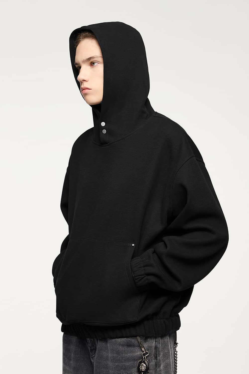 Studded Cropped Fleece Hoodie - Black