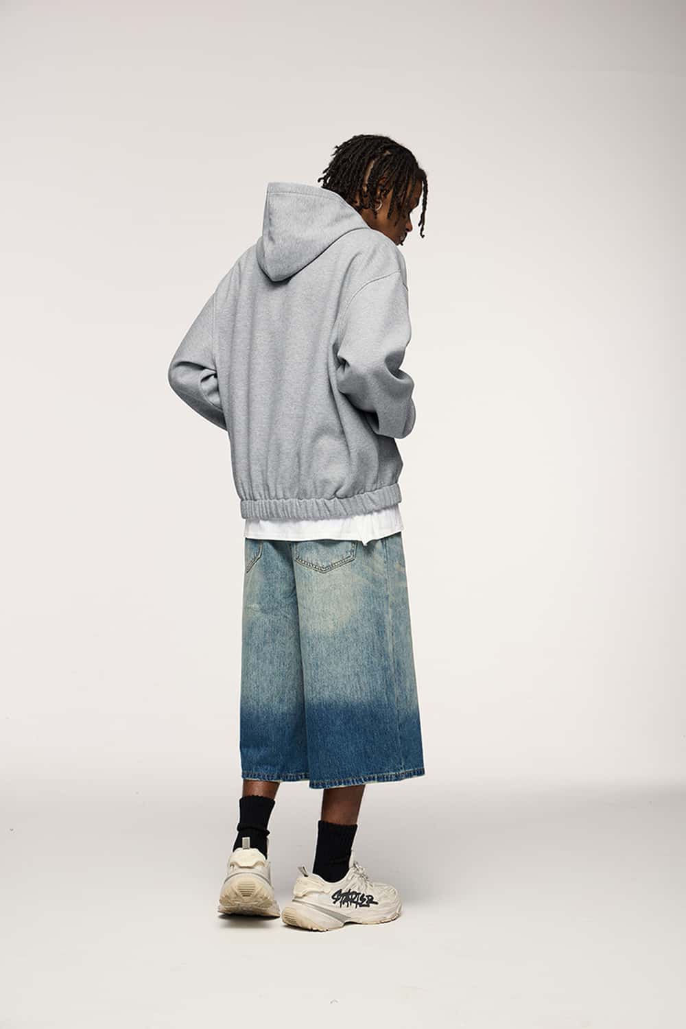Studded Cropped Fleece Hoodie - Flower Gray