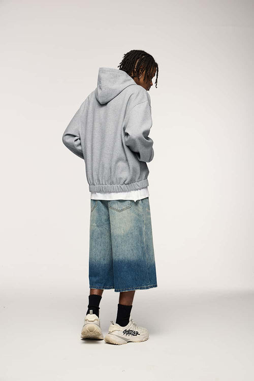 Studded Cropped Fleece Hoodie - Flower Gray