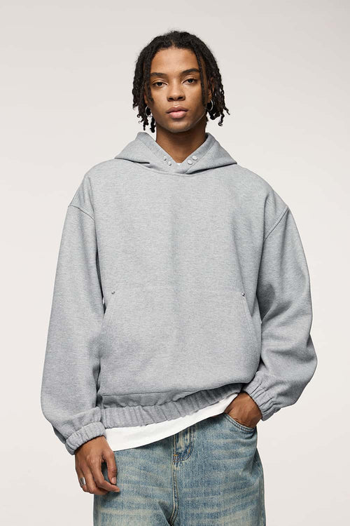 Studded Cropped Fleece Hoodie - Flower Gray