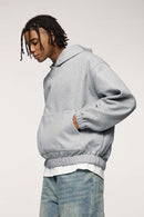Studded Cropped Fleece Hoodie - Flower Gray