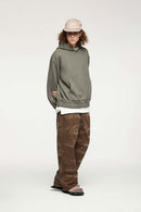 Studded Cropped Fleece Hoodie - Grayish Green