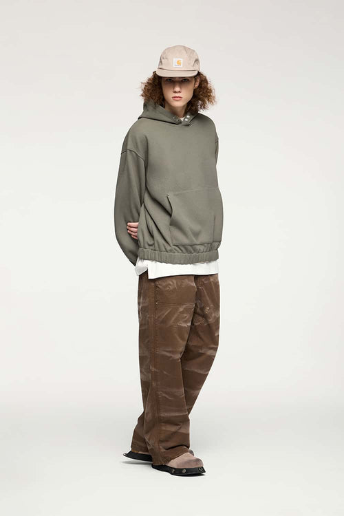 Studded Cropped Fleece Hoodie - Grayish Green