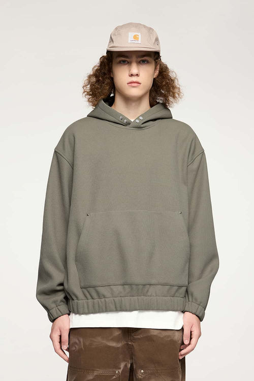 Studded Cropped Fleece Hoodie - Grayish Green
