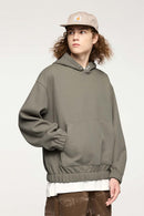 Studded Cropped Fleece Hoodie - Grayish Green