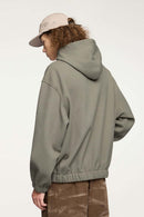 Studded Cropped Fleece Hoodie - Grayish Green