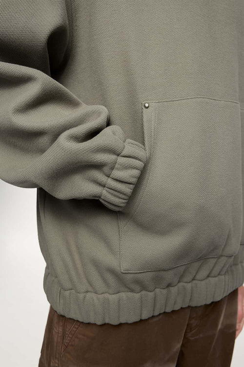 Studded Cropped Fleece Hoodie - Grayish Green