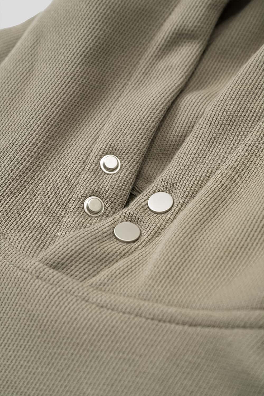 Studded Cropped Fleece Hoodie - Grayish Green