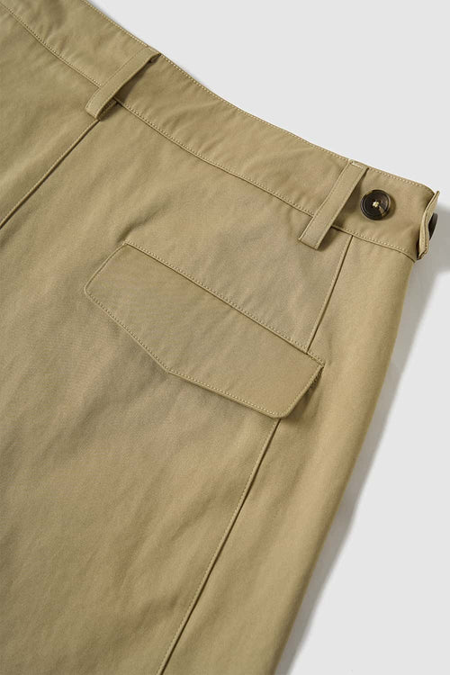 Pleated Curved Utility Pants - Khaki
