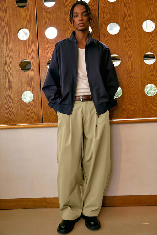 Pleated Curved Utility Pants - Khaki