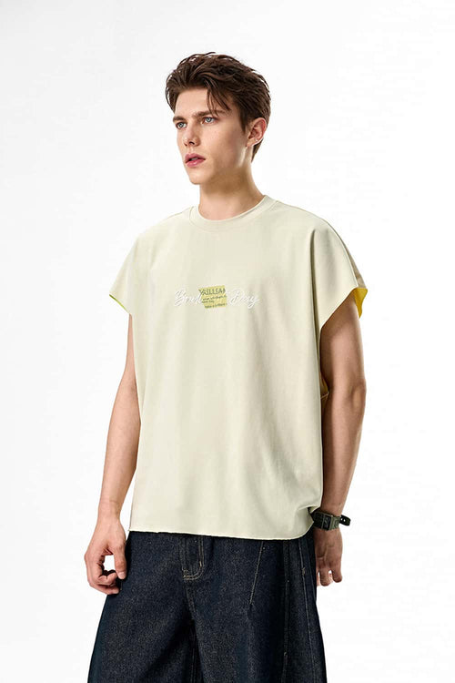 Contrast Boxy Sleeveless Tee - Light Gray