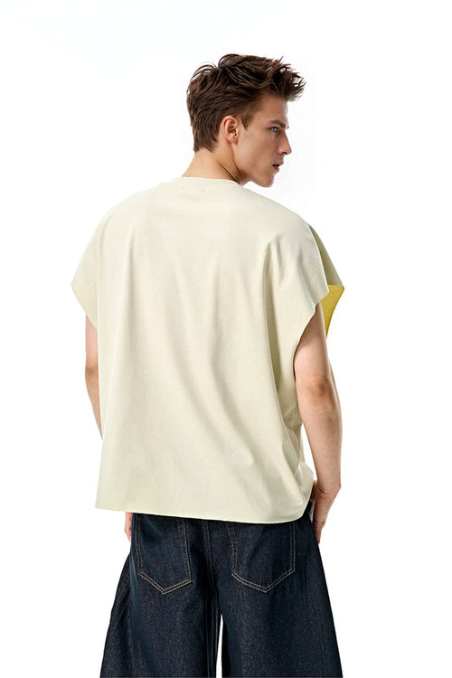 Contrast Boxy Sleeveless Tee - Light Gray