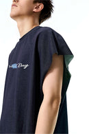 Contrast Boxy Sleeveless Tee - Navy Blue
