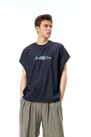 Contrast Boxy Sleeveless Tee - Navy Blue