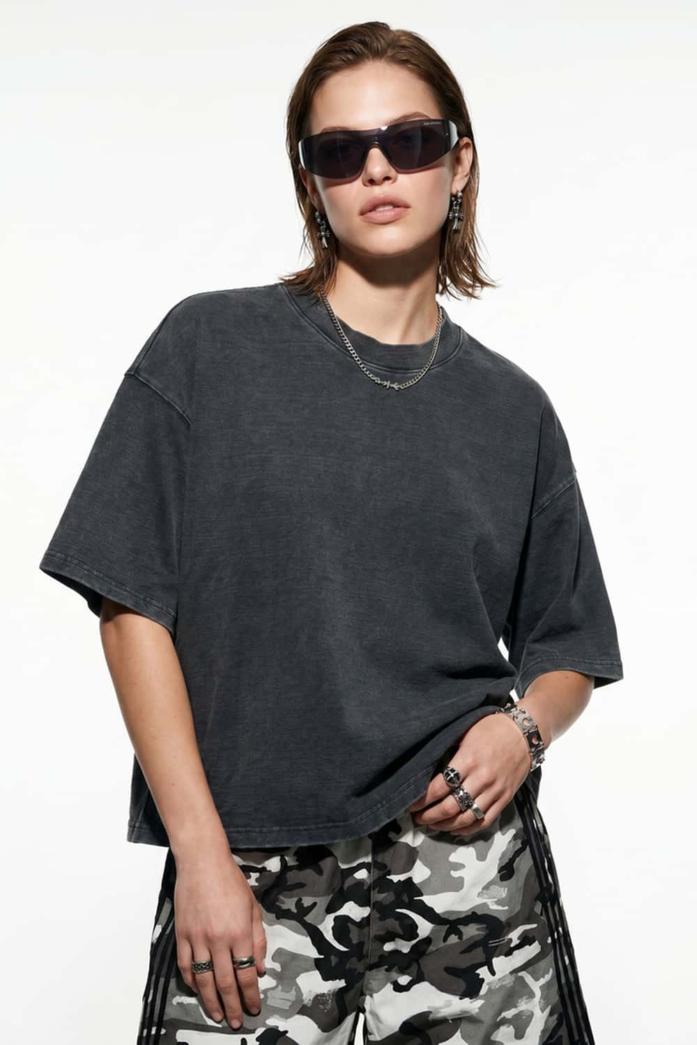 Washed Boxy Short Sleeve Tee - Grayish Green