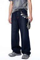 Wide-Leg Washed Denim Jeans - Blue