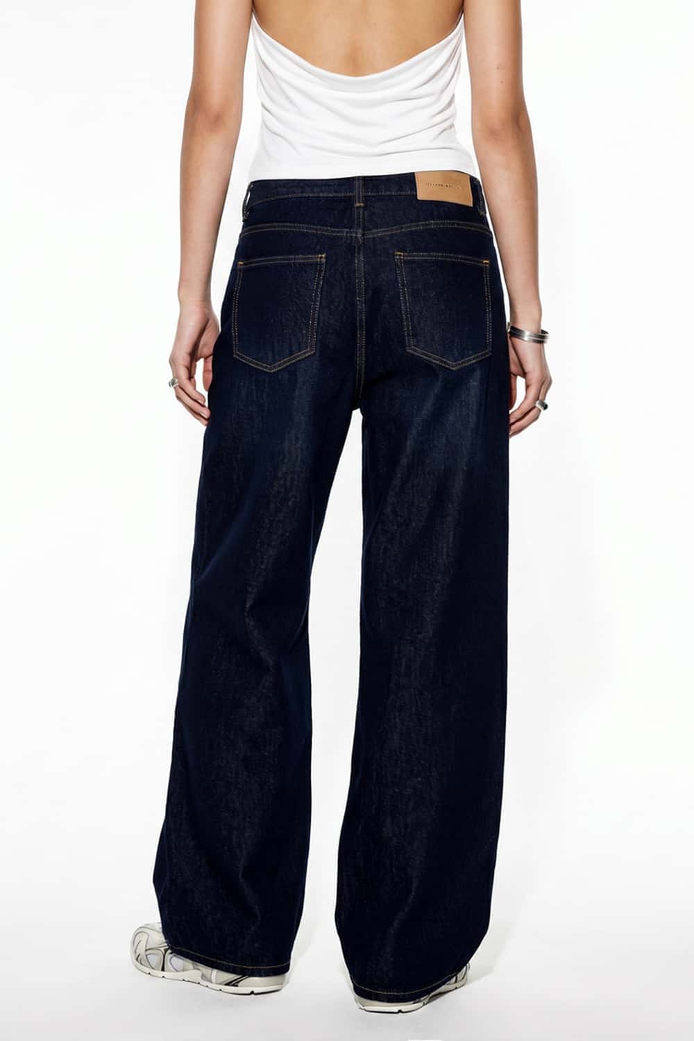 Wide-Leg Washed Denim Jeans - Blue