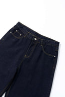 Wide-Leg Washed Denim Jeans - Blue