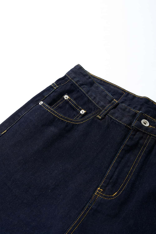 Wide-Leg Washed Denim Jeans - Blue