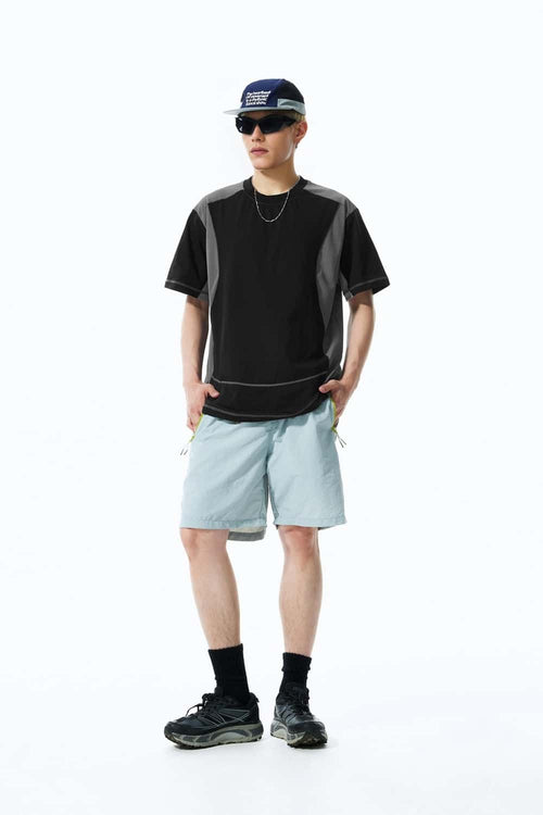 Paneled Quick-Dry Short Sleeve Tee - Black