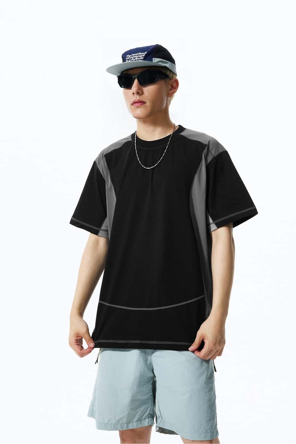 Paneled Quick-Dry Short Sleeve Tee - Black