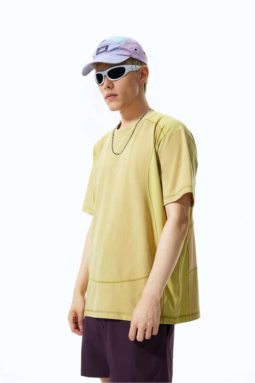 Paneled Quick-Dry Short Sleeve Tee - Yellow