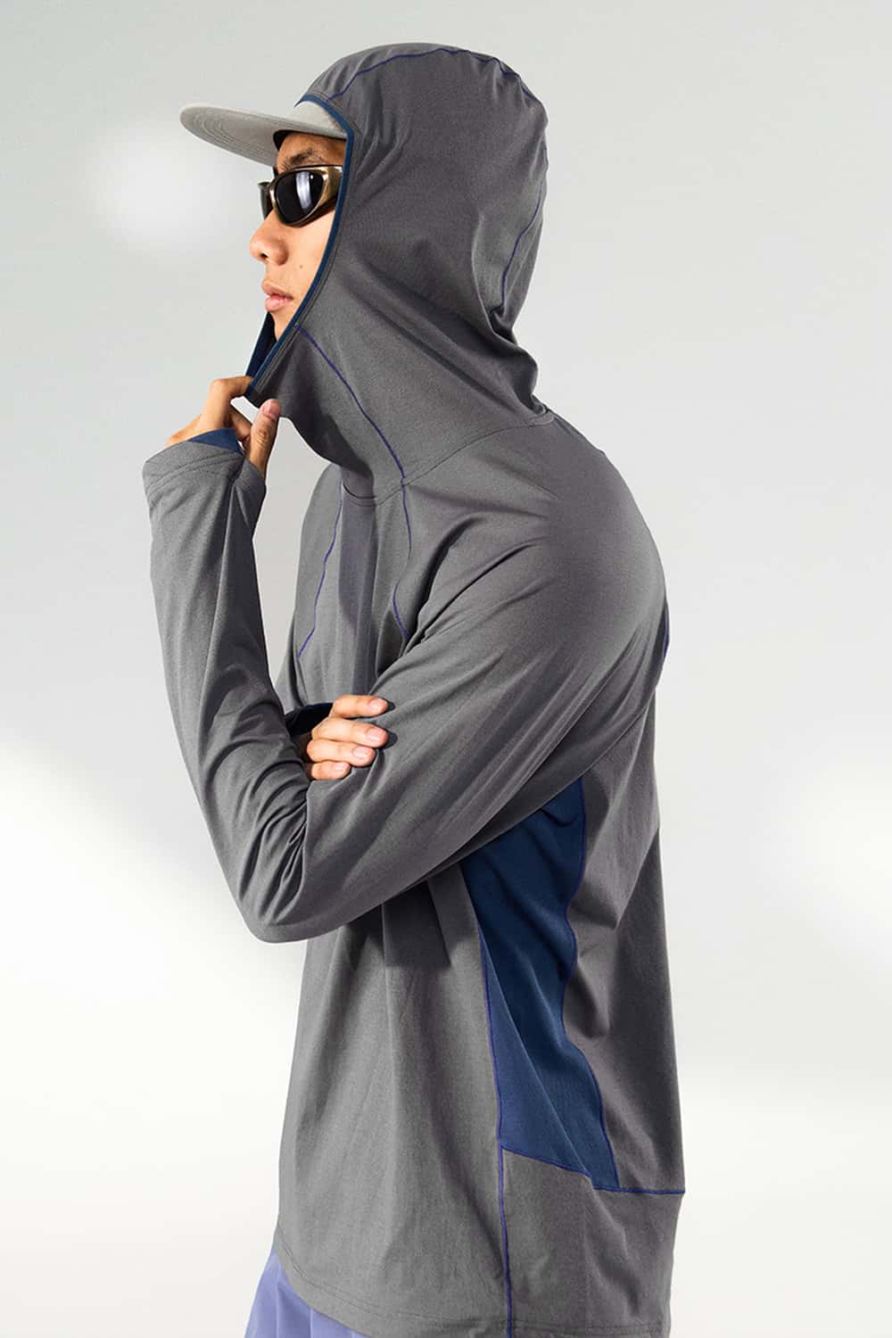 Quick-Dry Hooded Long Sleeve Tee - Gray